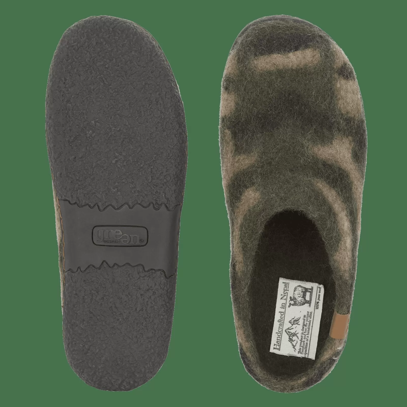 wool_tibet__mix_olive_3-3.webp Hjemmesko Med Gummisål>Green Comfort Wool Tibet - Mix Olive